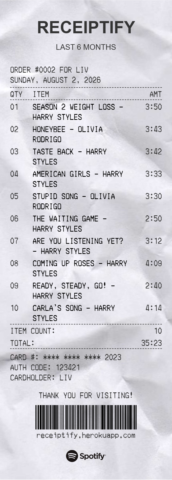 My Receiptify